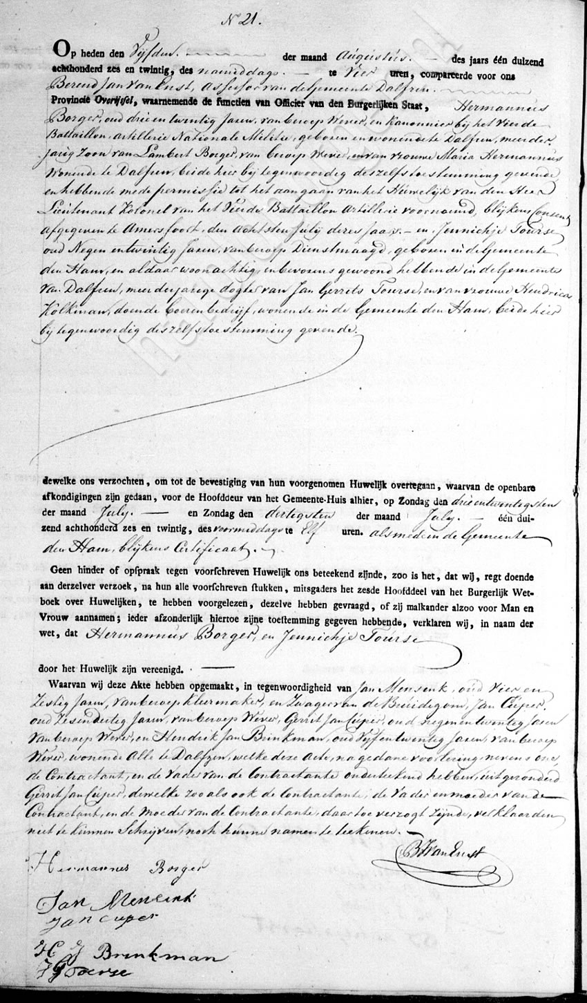 1826 Hermannus Borger en Jennigje Toerse
